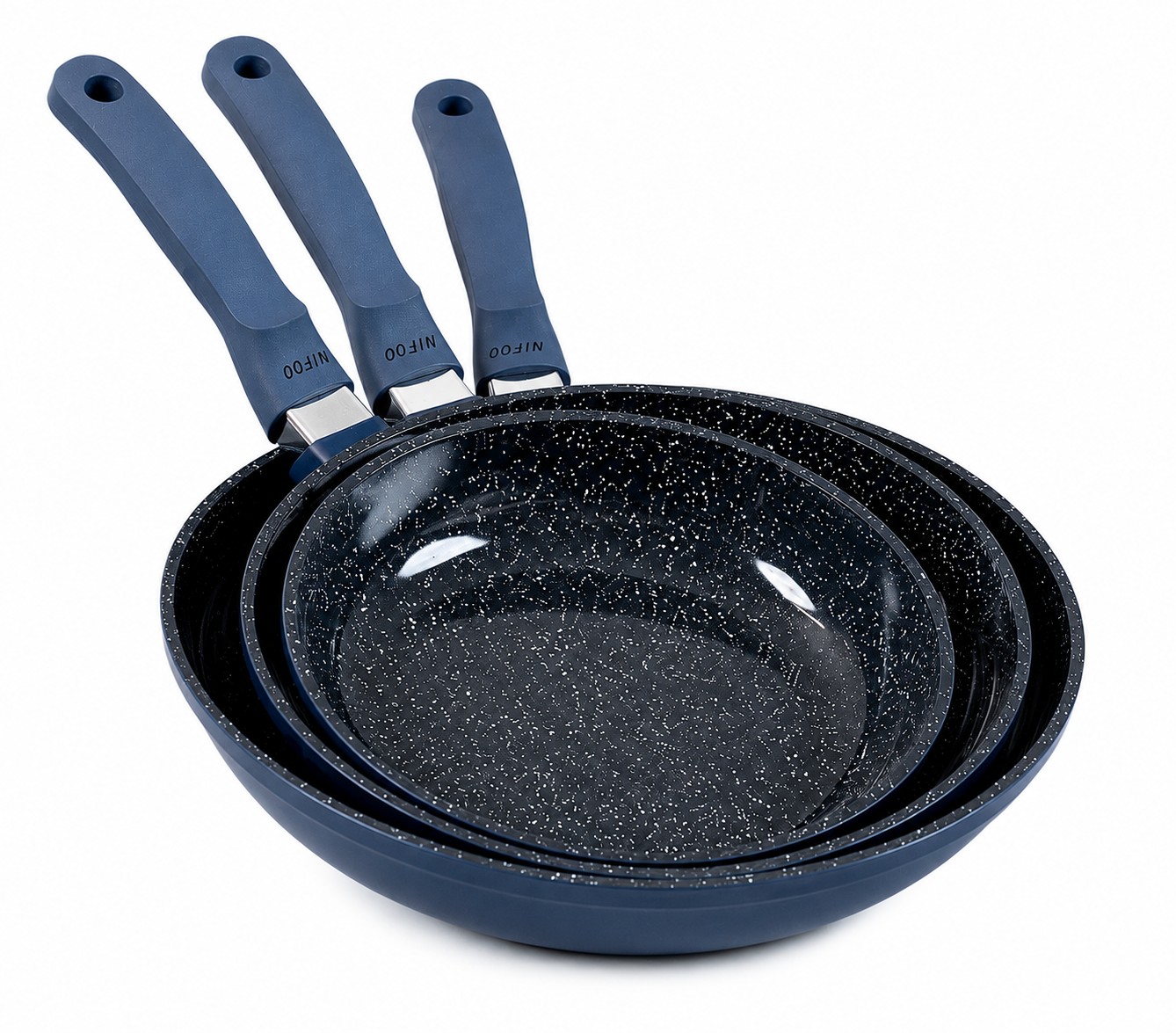 طقم مقالي نايفو كرانيت أزرق 3 قطع NIFOO Blue Granite Fry Pan Set 3 Pieces
