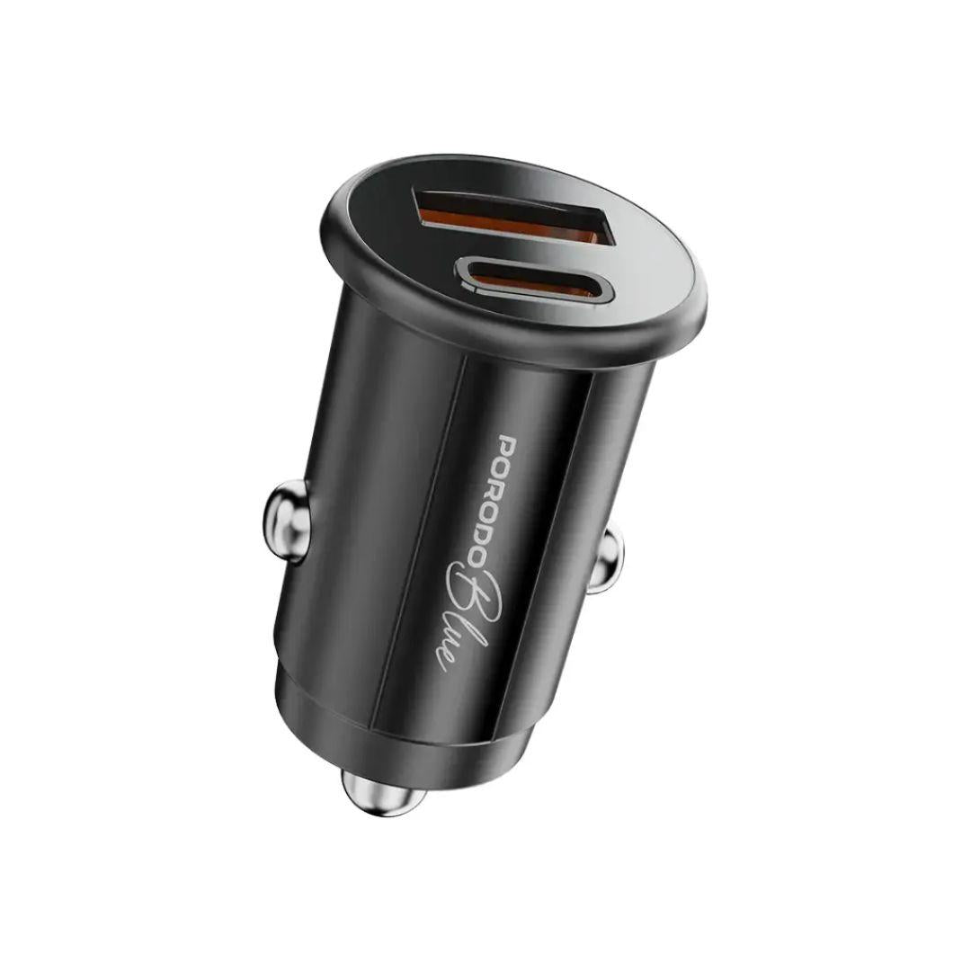 شاحن سيارة بورودو Blue بقوة 15 واط بمنفذين USB-A + USB-C مع كابل C إلى C بطول 0.9 متر