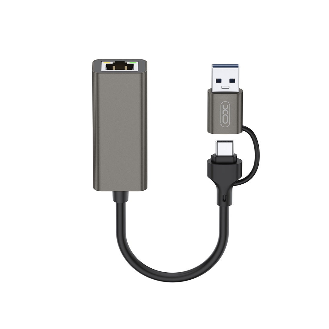 هاب شبكة XO HUB018 من USB و Type-C إلى RJ45 بسرعة 100Mbps