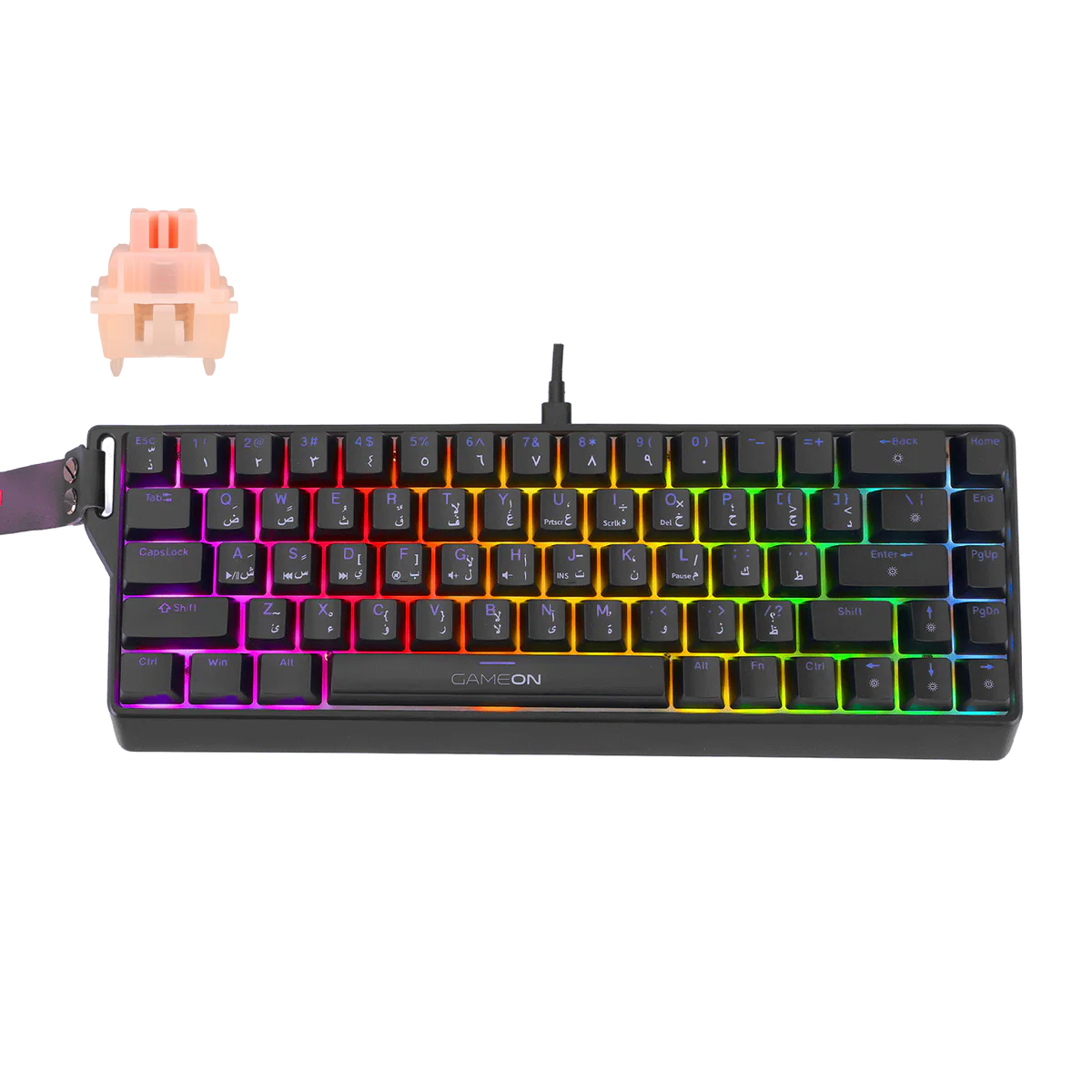 لوحة مفاتيح مغناطيسية "جيم أون ماج برو" (GAMEON MAGPRO) بنسبة 60% وإضاءة RGB مع مفاتيح وردية (Pink Switch) - لغة إنجليزية/عربية