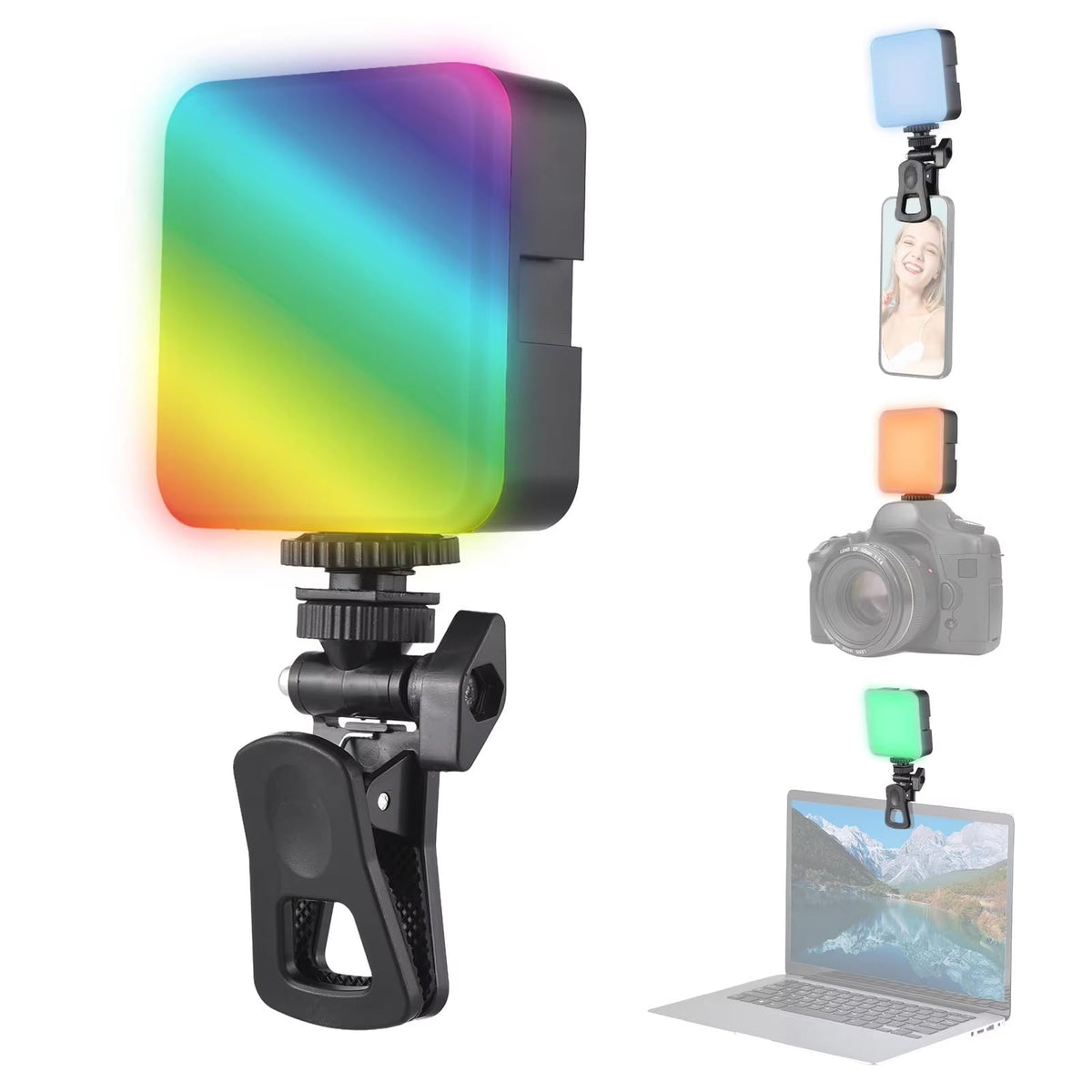 إضاءة فيديو RGB صغيرة BKN MJ-88 بمشبك 180 درجة وبطارية 1000mAh - 4.5W بتأثيرات إضاءة وشحن Type-C