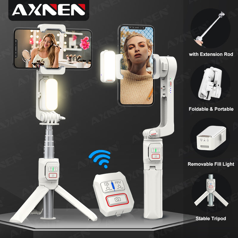 جيمبل AXNEN A10 مثبت موبايل بمحور واحد مع إضاءة وعصا تمديد وريموت بلوتوث - دوران 330 درجة