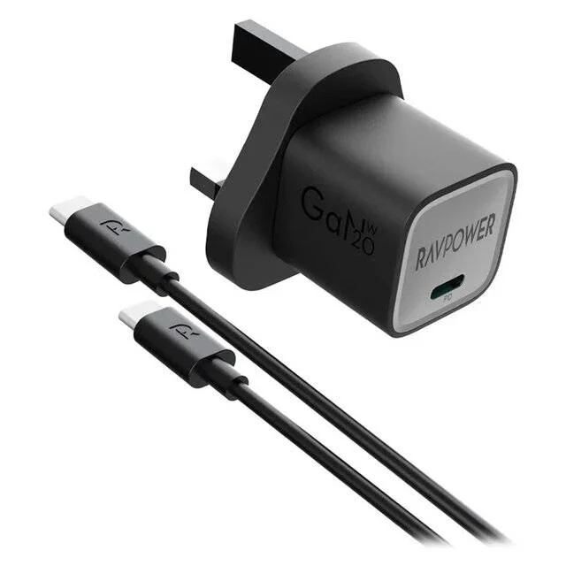 RAVPower RP-PC1057 2-In-1 20W Wall Charger With USB-C To USB-C Cable