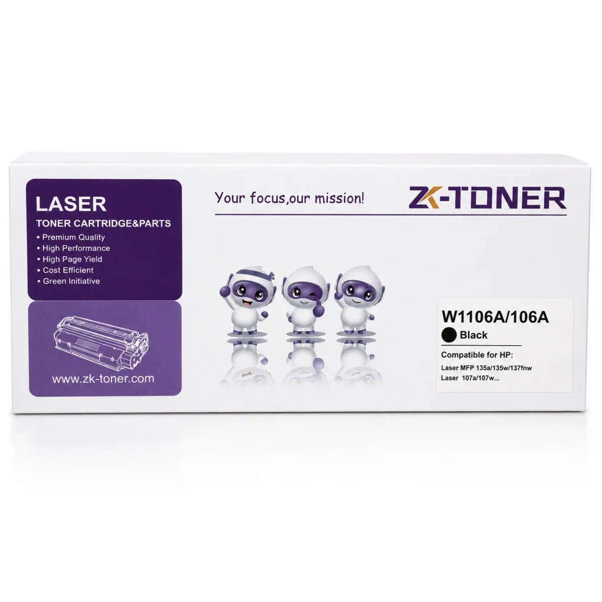 ZK-TONER W1106A / 106A Commercial Compatible Black Toner Cartridge – Replacement Toner for HP Laser 107a, 107w, MFP 135a, 135w & 137fnw Printers