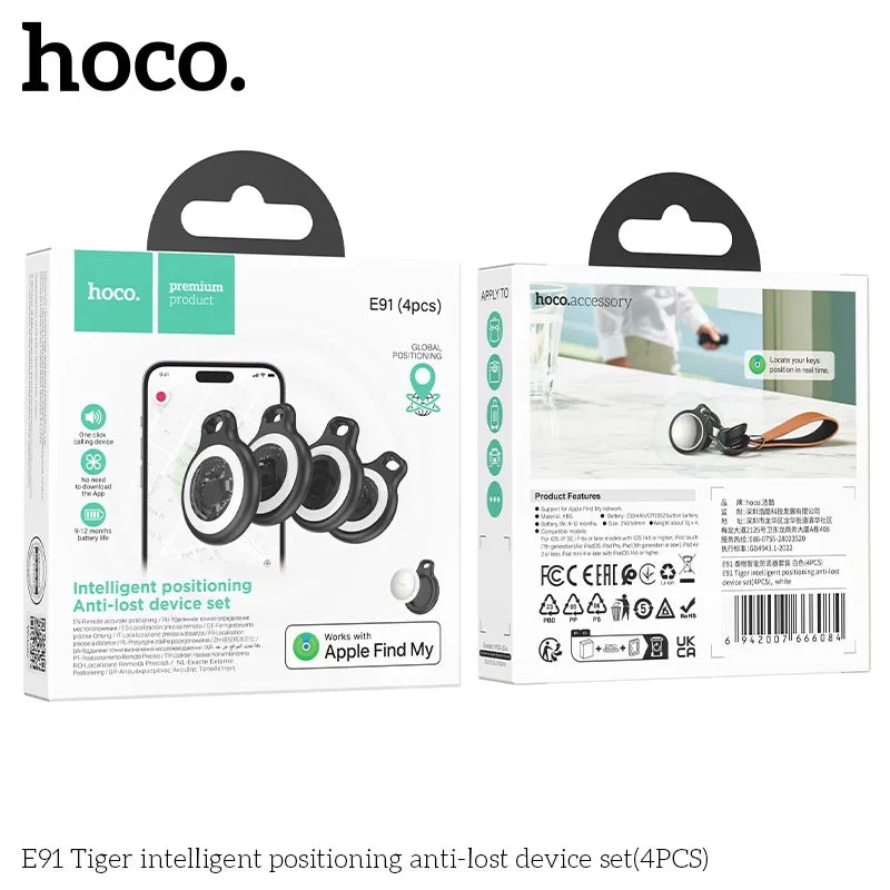 جهاز تعقب hoco E91 لمنع الفقدان طقم 4 قطع يعمل على أجهزة ايفون فقط - متوافق مع Apple Find My