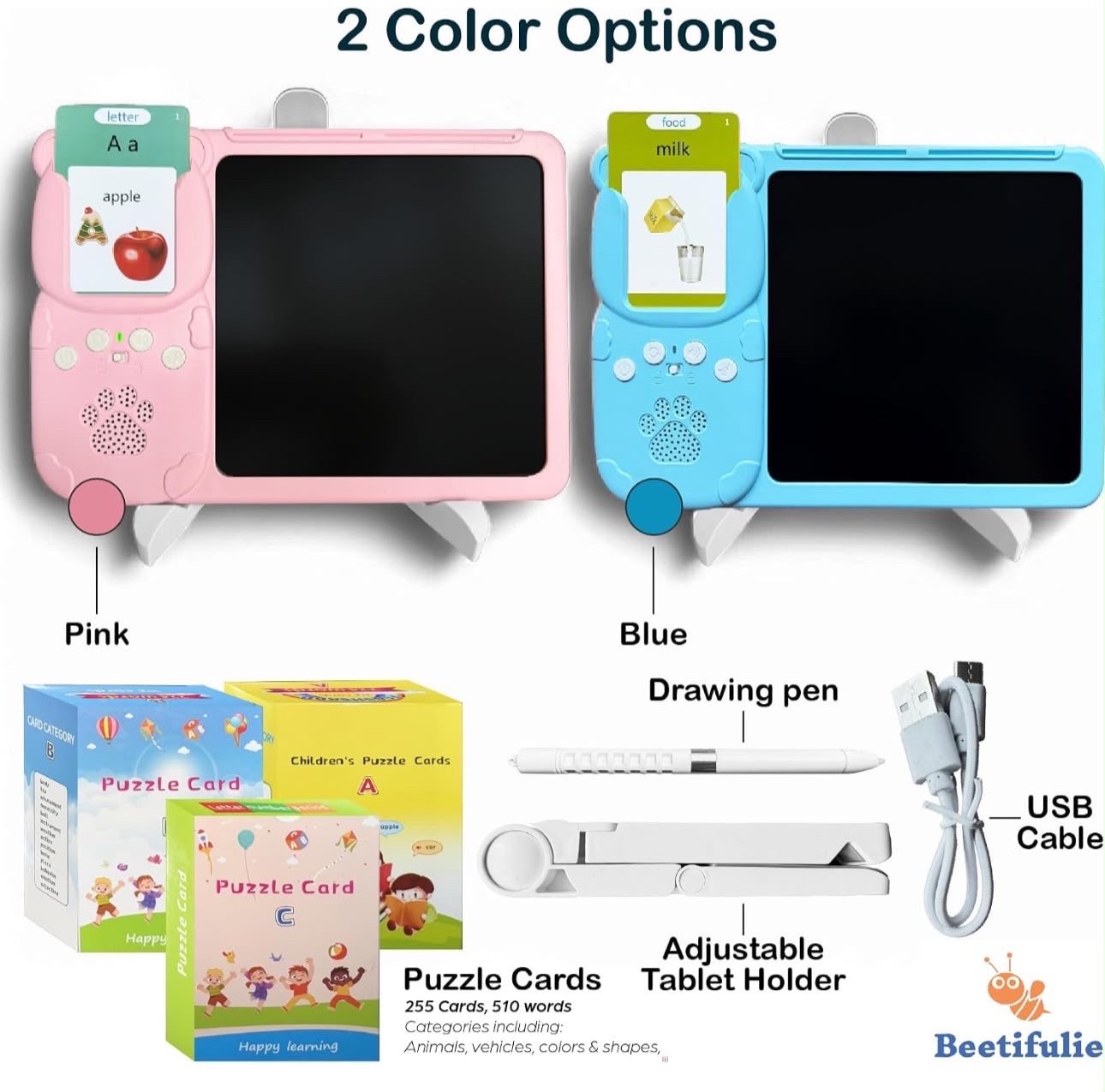 2-in-1 Early Education Device: LCD Writing & Drawing Tablet with Talking Flash Card Reader
