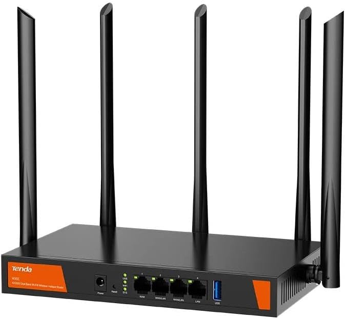 راوتر تندا W30E لاسلكي ثنائي النطاق AX3000 بسرعة 3000Mbps مع تقنية Wi-Fi 6 ومنافذ Gigabit و5 هوائيات وتغطية تصل إلى 500 متر م