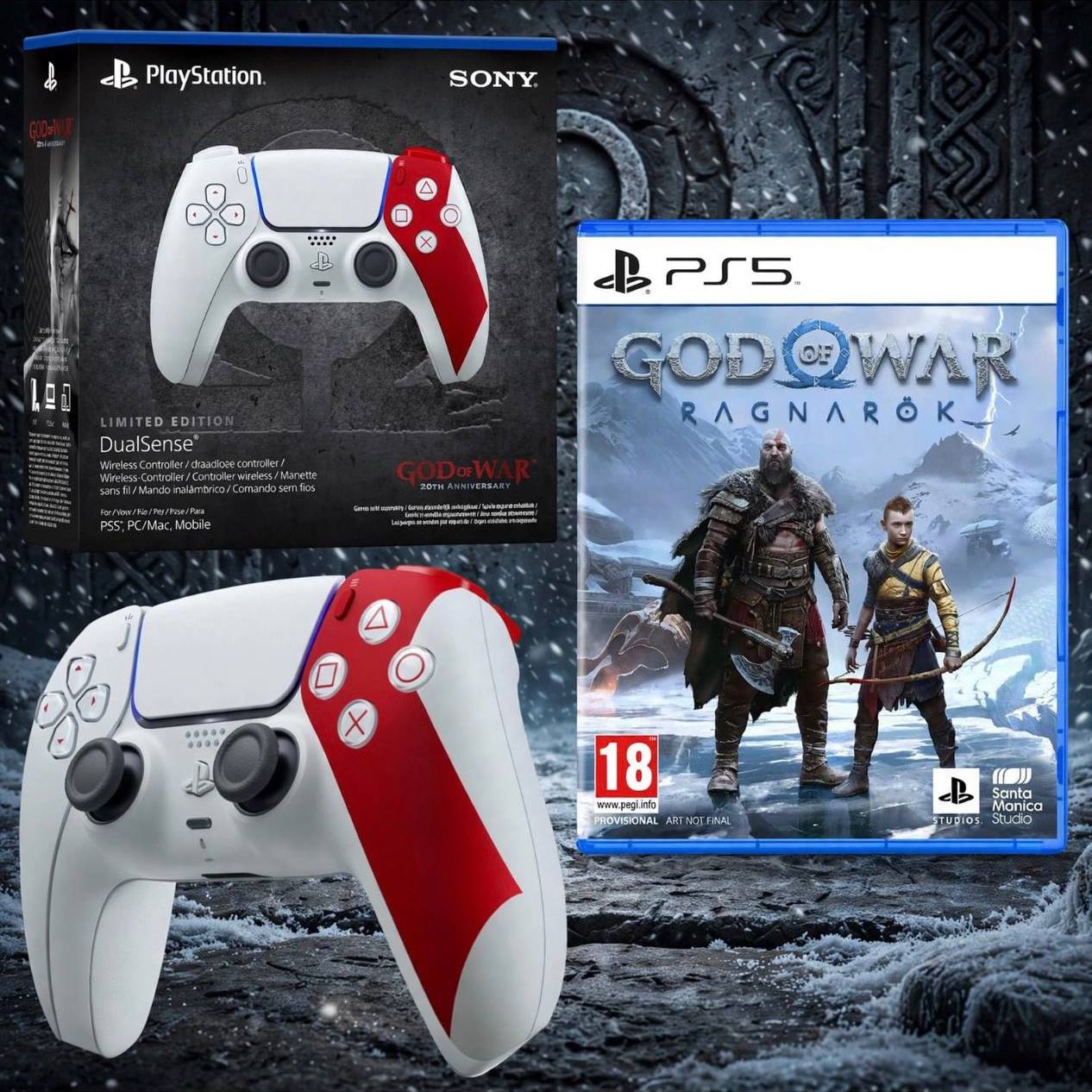 باندل يدة تحكم بلايستيشن 5 دوال سينس إصدار جود أوف وار رغناروك المحدود مع لعبة God of War Ragnarök