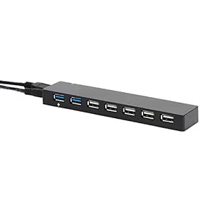 موزع منافذ أمازون بيسكس USB 3.0 بعدد 7 منافذ مع محول طاقة خارجي بقدرة 20 واط وسرعة نقل تصل إلى 5Gbps باللون الأسود