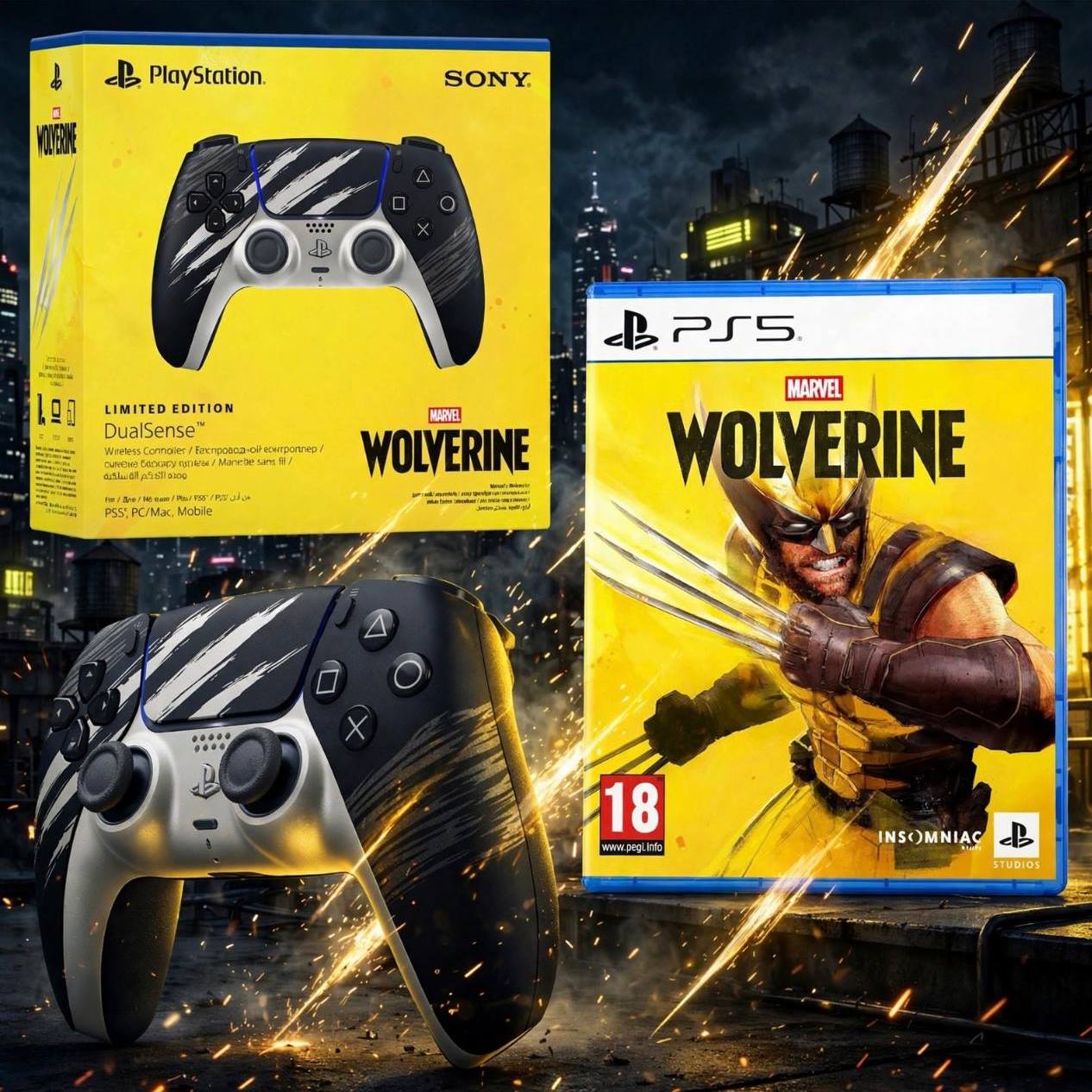 باندل يدة تحكم بلايستيشن 5 دوال سينس إصدار مارفل وولفرين المحدود (فضي/رمادي) مع لعبة Marvel's Wolverine
