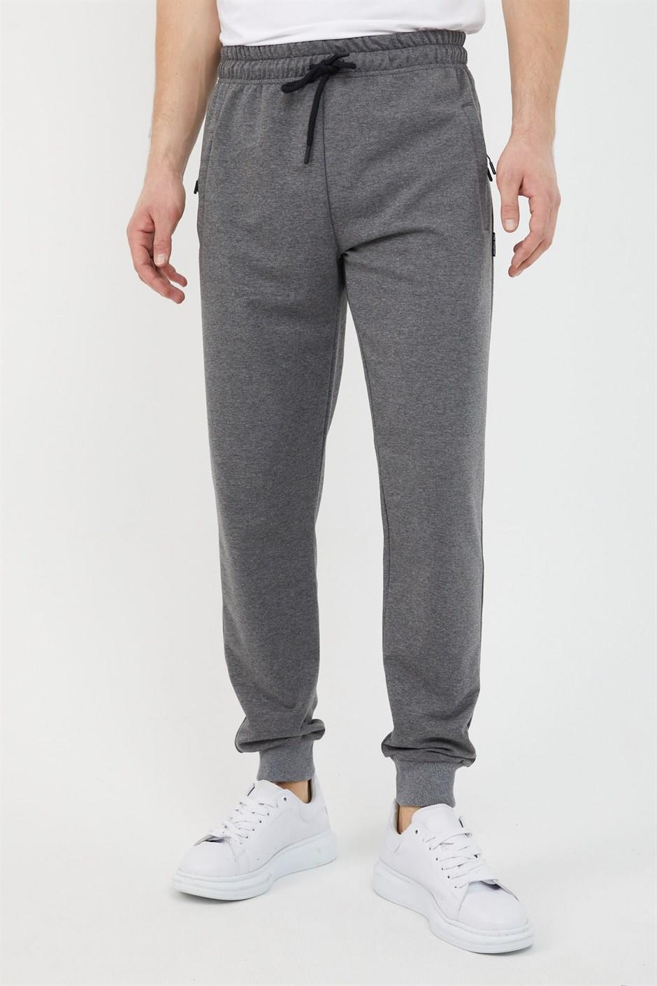 Men's Anthracite Jogger Sweatpants with Ribbed Cuffs and Zipper Pockets