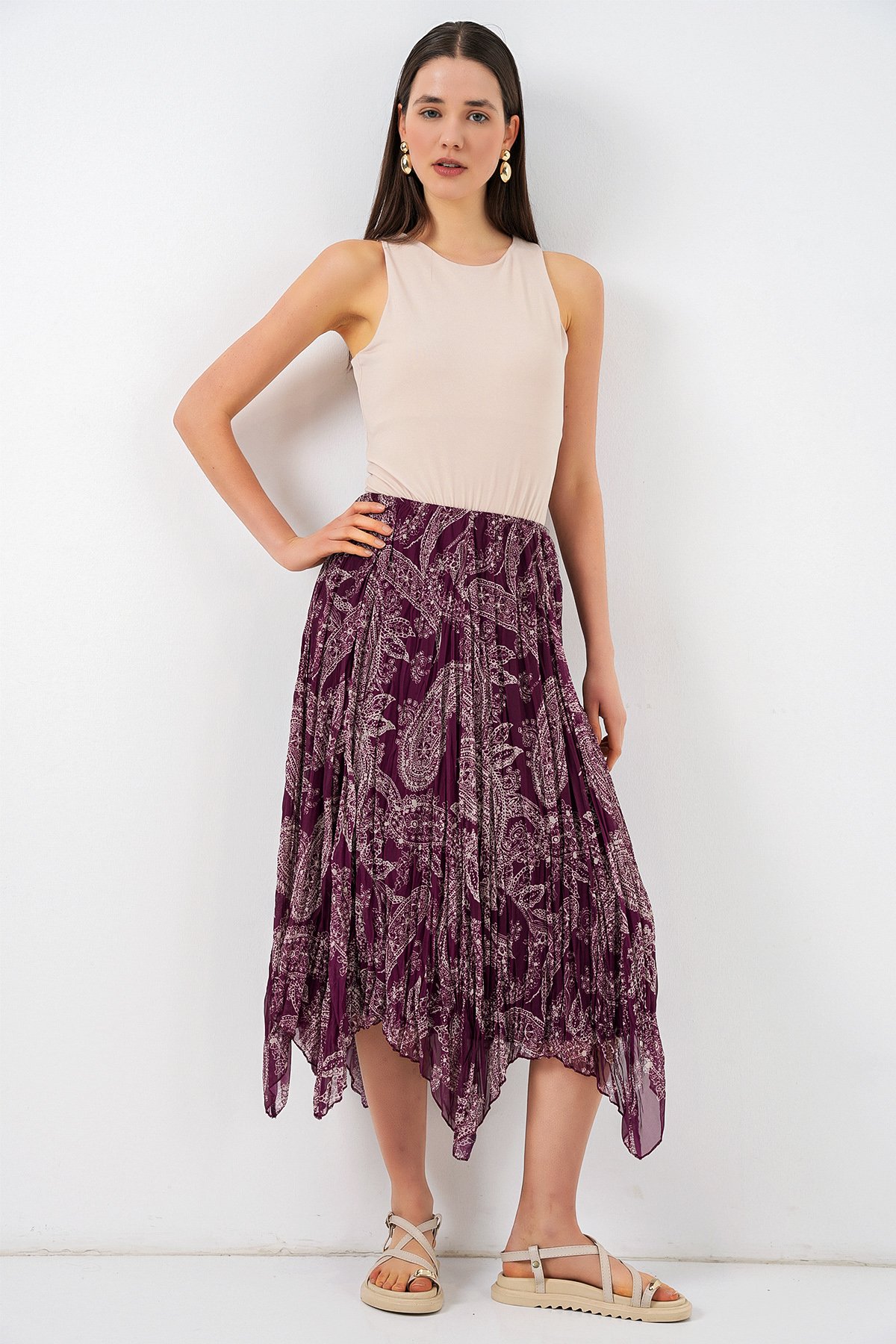 Women's Asymmetrical Tulle Chiffon Skirt 8061 - Plum