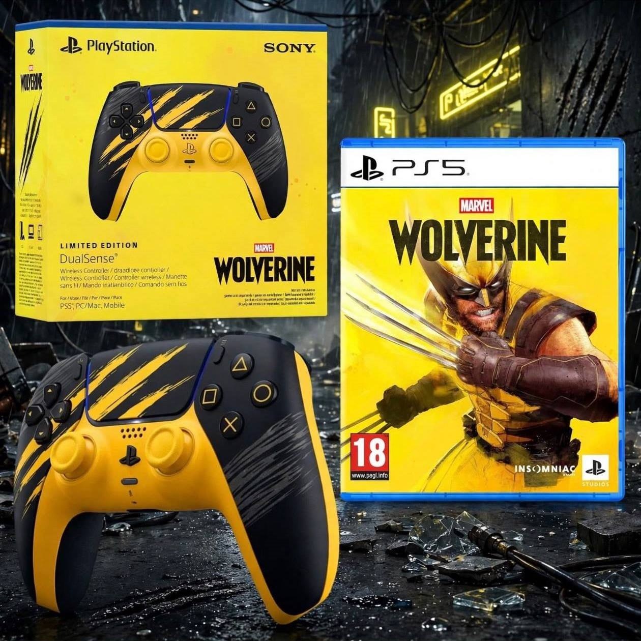 باندل يدة تحكم بلايستيشن 5 دوال سينس إصدار مارفل وولفرين المحدود (أصفر) مع لعبة Marvel's Wolverine
