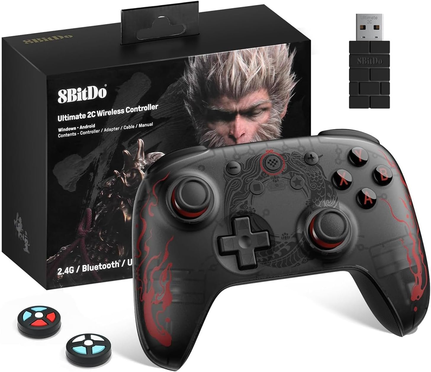 يد تحكم ألعاب 8BitDo Ultimate 2C اللاسلكية إصدار Black Myth: Wukong لأجهزة الكمبيوتر وأندرويد، لون أسود