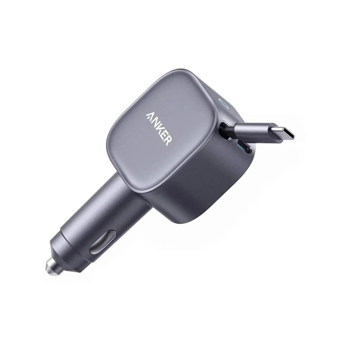 شاحن سيارة أنكر نانو (75 واط، منفذ USB-C، كابل USB-C قابل للسحب مدمج),رمادي