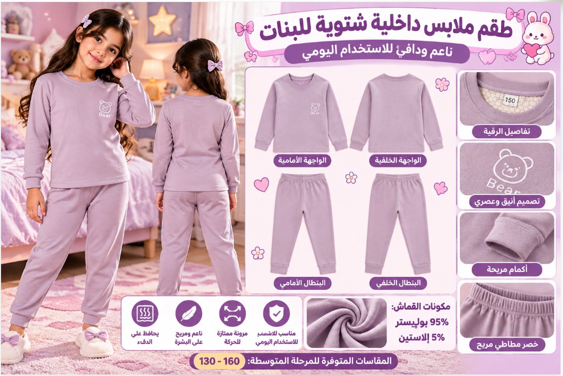طقم ملابس داخلية حرارية شتوية للأطفال 3291-2