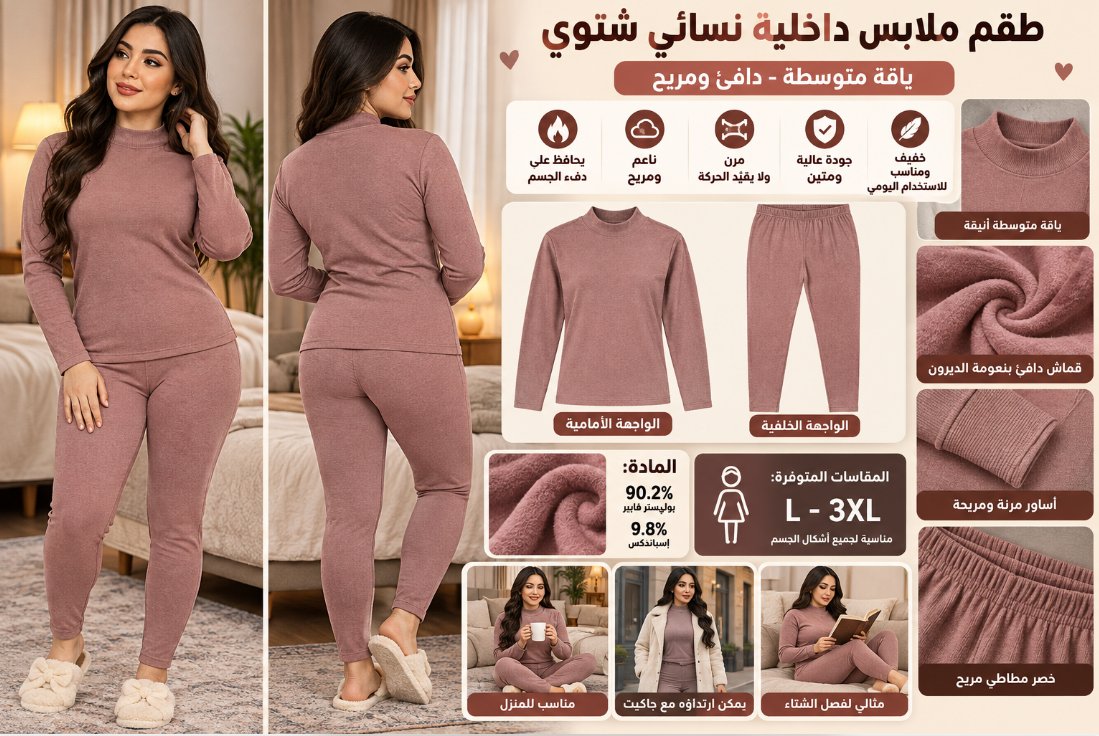 طقم ملابس داخلية حرارية نسائي من الصوف 8502