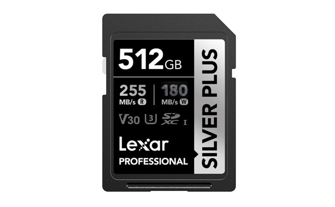 بطاقة ذاكرة Lexar Professional SILVER PLUS SDXC سعة 512GB – سرعة قراءة تصل إلى 255MB/s وكتابة 180MB/s، V30، U3