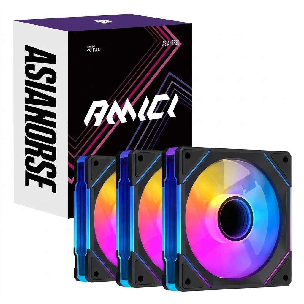 AsiaHorse AMICI GT ARGB 120mm PWM Fan 3-Pack – Forward Black