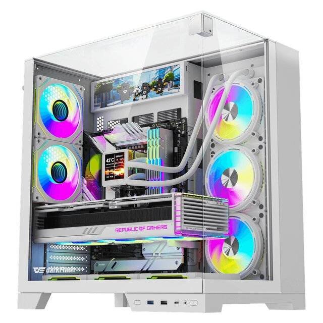 كيس كمبيوتر DarkFlash TH285 Plus مع 8 مراوح وشاشة IPS بقياس 9.2 بوصة V92، لون أبيض