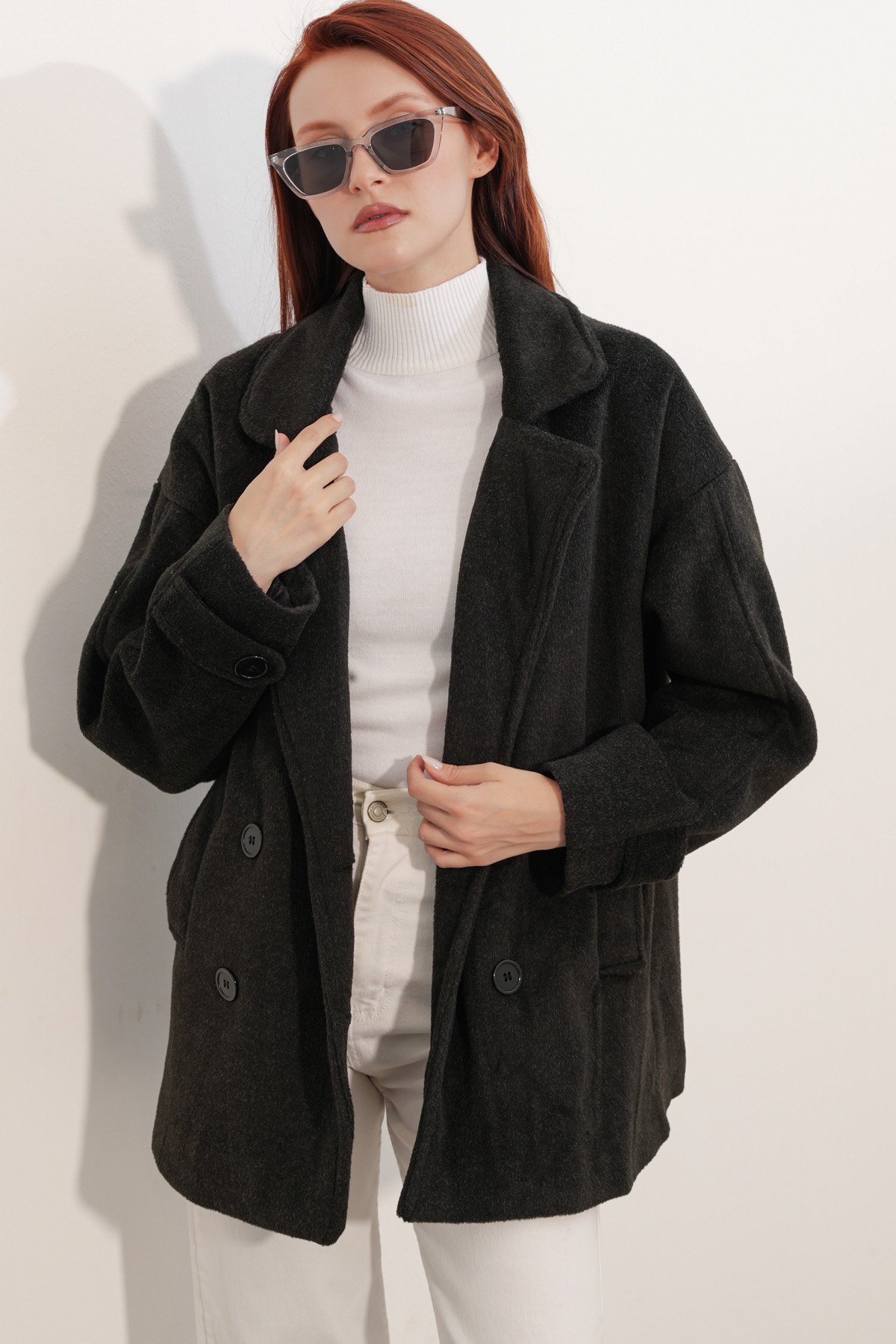 9143 Women's Crossover Collar Melton Coat - Fume