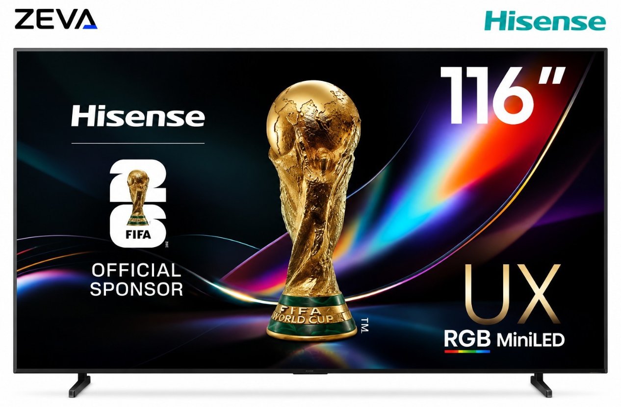 شاشة هايسنس 116 إنش RGB-MiniLED 4K ذكية مع معدل تحديث 165Hz ومعالج Hi-View AI Engine X