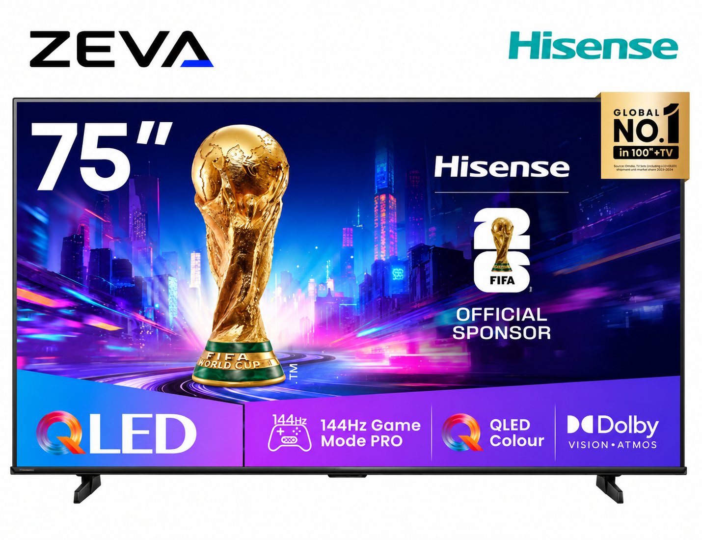 شاشة هايسنس 75 إنش QLED 4K ذكية مع معدل تحديث 144Hz وتقنية Dolby Vision