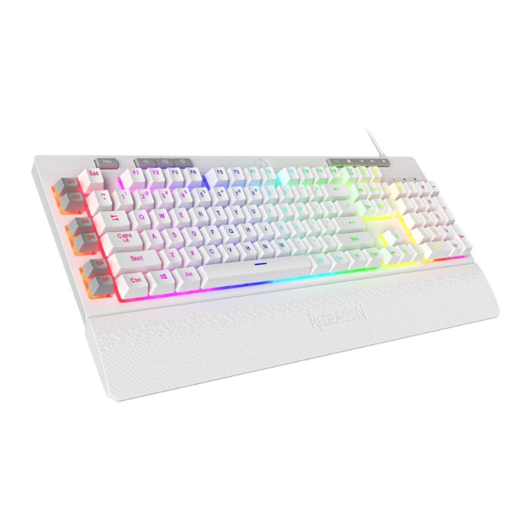 كيبورد ألعاب ريدراجون K512 شيڤا RGB أبيض | مفاتيح غشائية هادئة، إضاءة RGB، أزرار ميديا وماكرو، سلكي USB