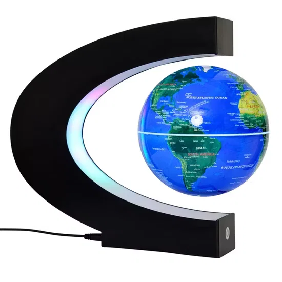 مجسم الكرة الأرضية العائمة بتقنية الرفع المغناطيسي مع قاعدة إضاءة LED على شكل حرف C