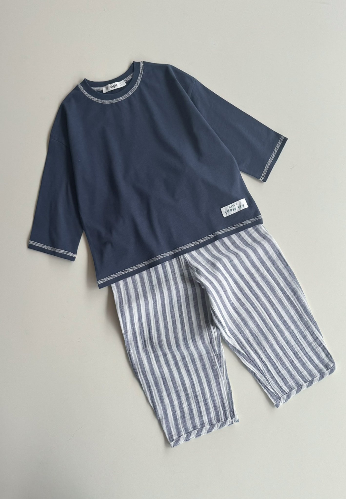 Kids' Wide-Leg Trousers Set 2-10 Years - Navy Blue