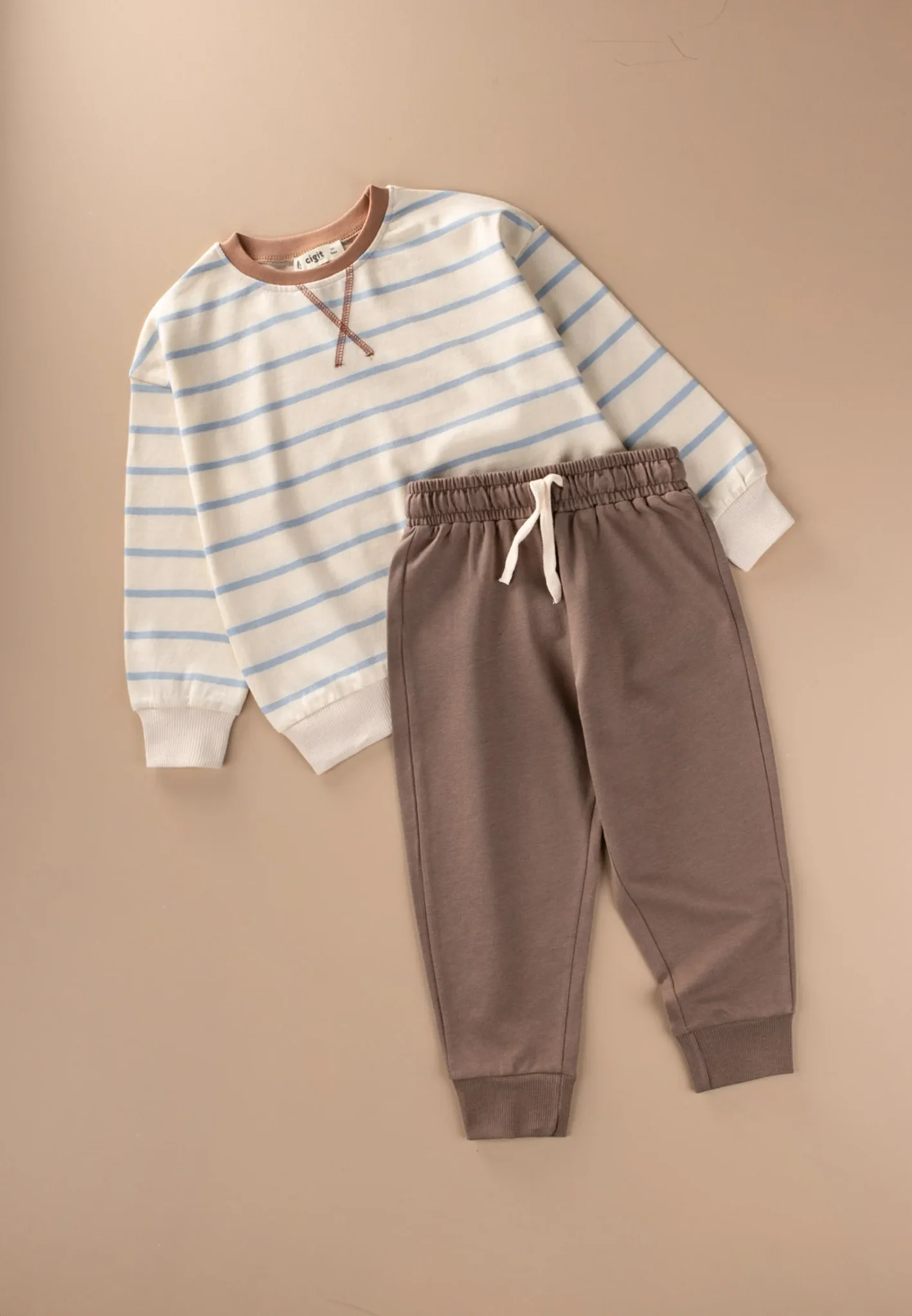 Striped Sweatshirt Set for Kids 2-8 Years - Blue Striped
