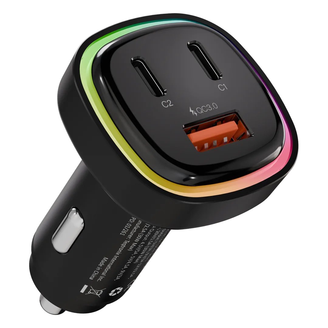 شاحن سيارة Levelo Statique بقوة 66 واط مزود بمنفذ USB ومنفذين من النوع C