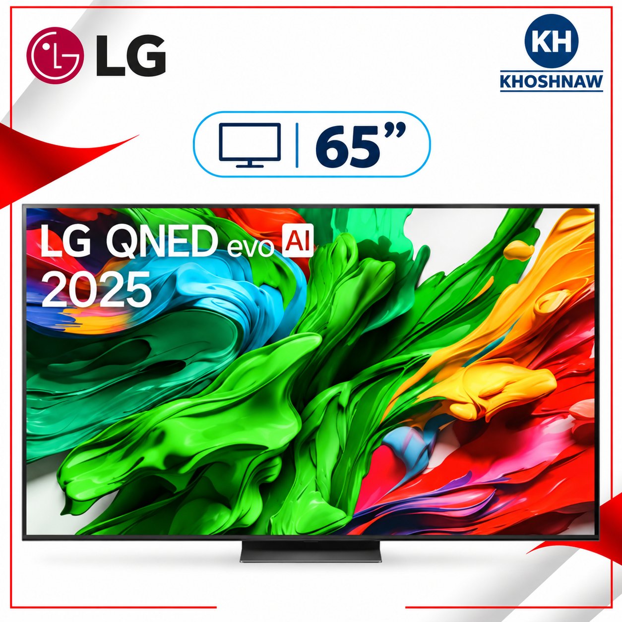 شاشة إل جي QNED evo MiniLED ذكية 65 بوصة بدقة 4K ومعالج α8 AI وتردد متغير حتى 144Hz