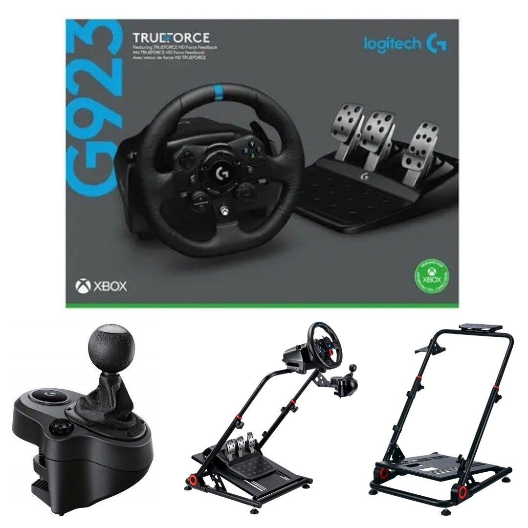 حزمة مقود لوجتك G923 ترو فورس لمنصات إكس بوكس والكمبيوتر مع الدواسات وناقل الحركة وستاند جي كيك الاحترافي القابل للطي
