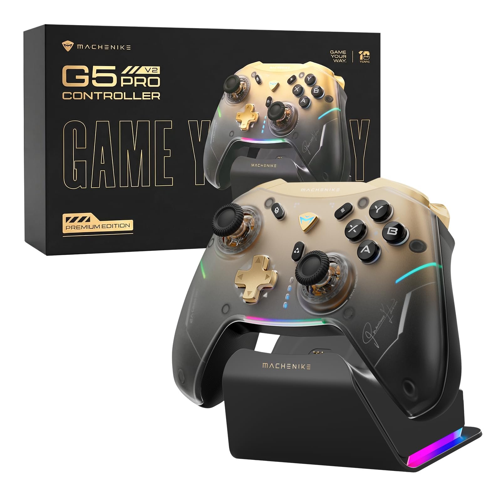 يد تحكم ألعاب MACHENIKE G5Pro V2 إصدار Collector's Edition، ثلاثية الاتصال، بعصي Hall Effect قابلة للتبديل السريع ومحفزات بصر