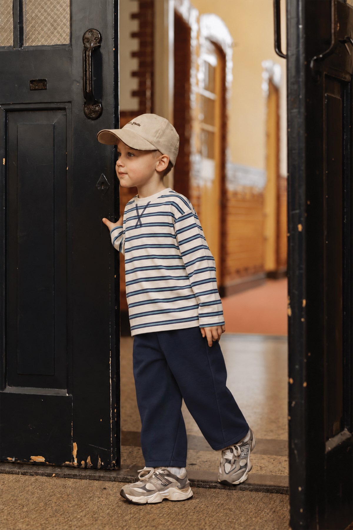 Boys' Seasonal Wide-Cut Trousers Set 2-7 Years - Navy Striped