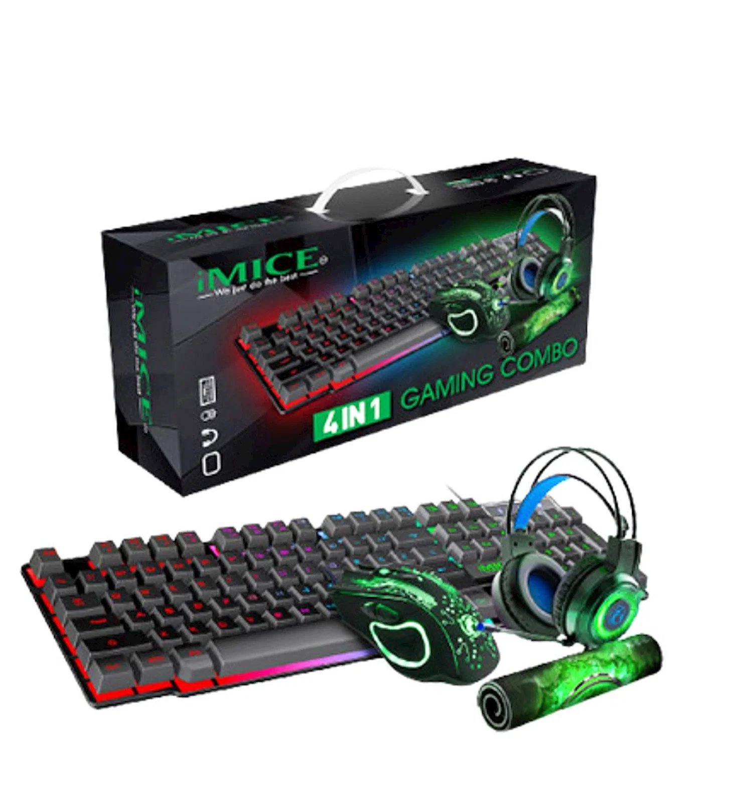 طقم ملحقات ألعاب الكمبيوتر iMice GK-490 المتكامل 4 في 1 مع إضاءة RGB