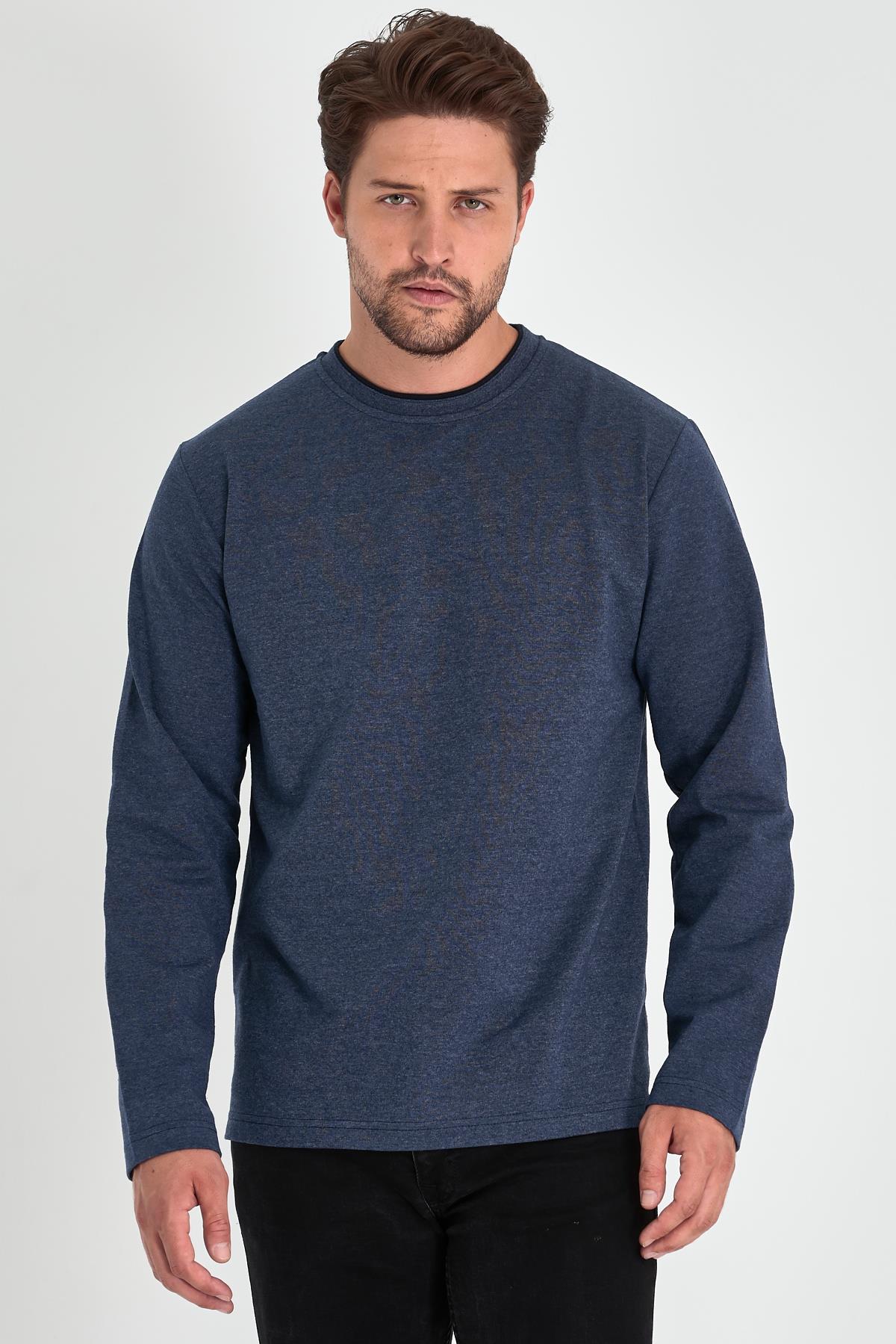 Men's Indigo Double Crew Neck Standard Relaxed Fit Sweatshirt