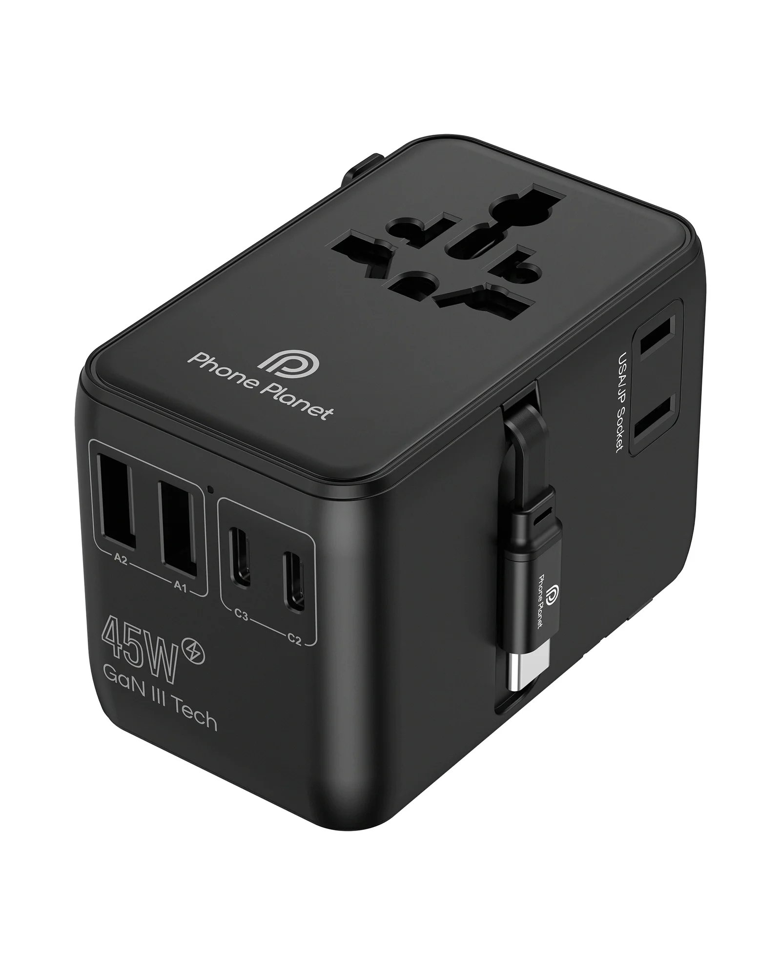 محول سفر عالمي 2500 واط مع شحن USB-C بقدرة 45 واط من فون بلانيت PP-SC016