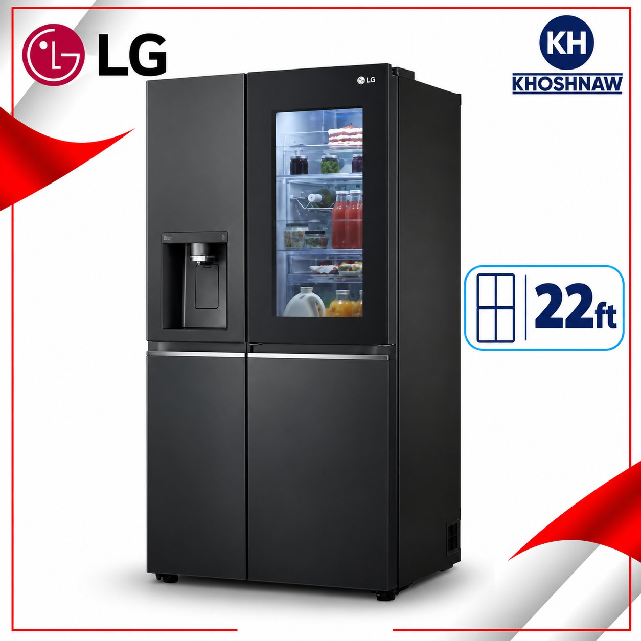 LG 22ft 617L Side-by-Side InstaView Refrigerator with Inverter Linear Compressor and DoorCooling+