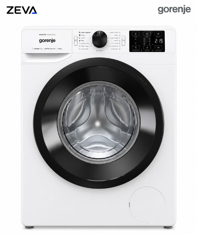 غسالة ملابس جورنج أمامية بسعة 8 كغم مع محرك Inverter PowerDrive وتقنية البخار SteamTech