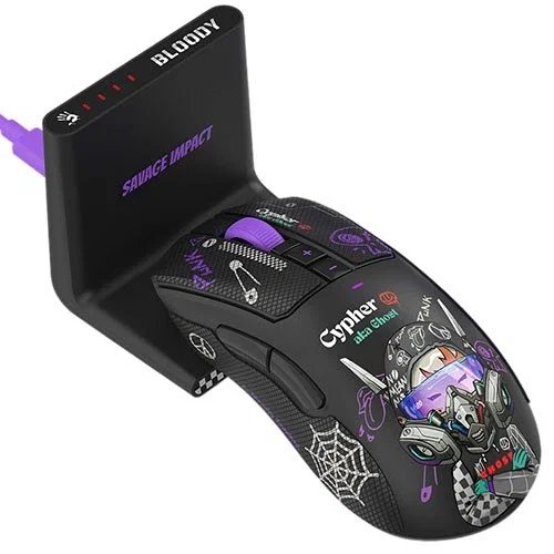 ماوس الألعاب اللاسلكي A4Tech Bloody R73 Ultra Duo إصدار Cypher Ghost المحدود مع قاعدة شحن