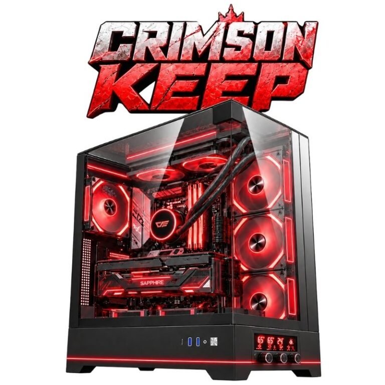 تجميعة ألعاب كرمسون كيب | معالج رايزن 7 9850X3D، كارت شاشة RX 9070 XT 16GB، رام 32GB DDR5، تخزين 1TB، مزود طاقة 1000W
