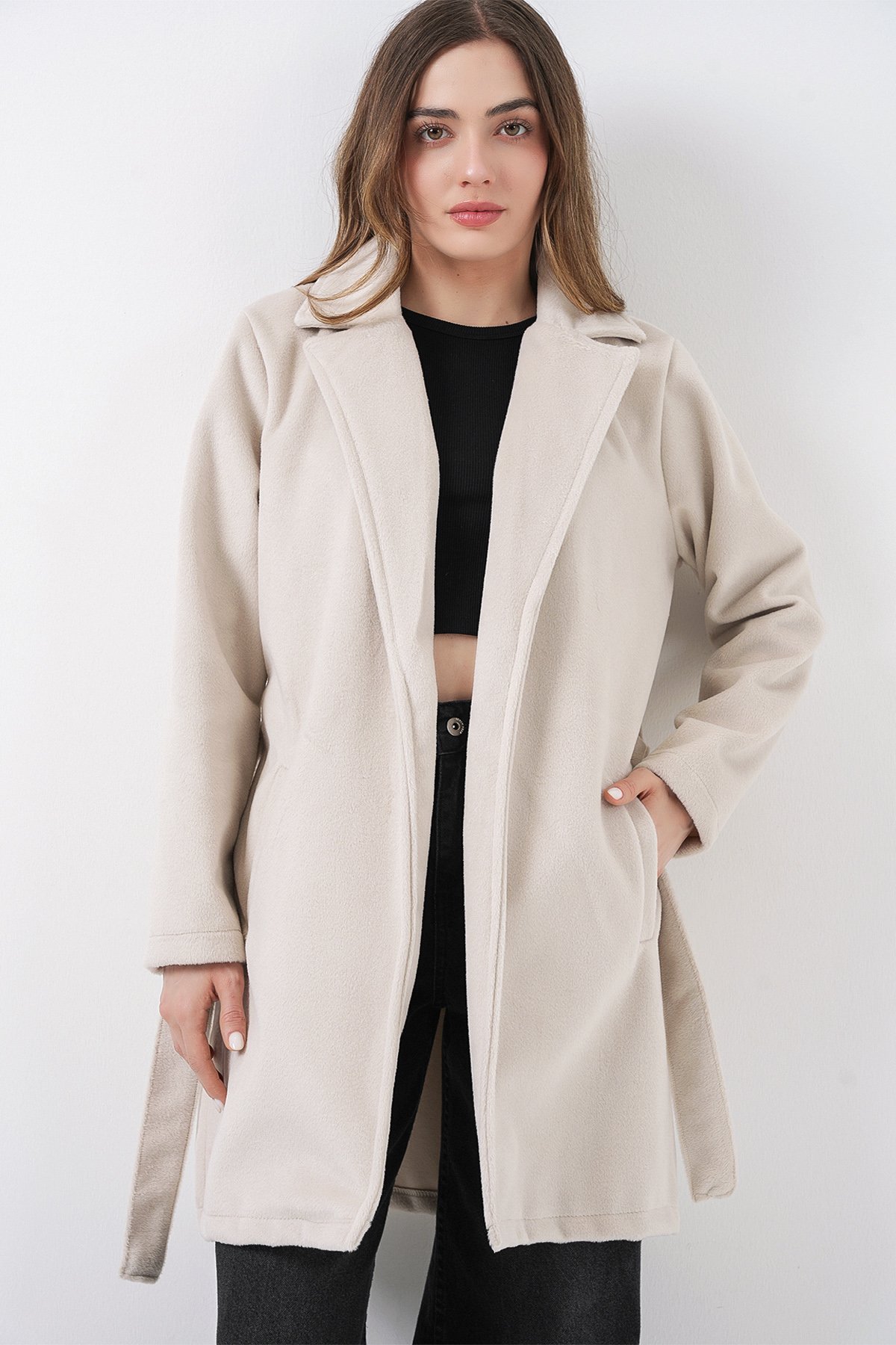 Women's Belted Coat 9171 - Ecru