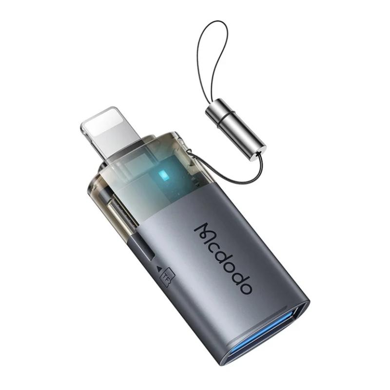 محول نقل USB-A إلى Lightning 2 في 1 مع قارئ بطاقة TF مدمج مع حبل ( توصيلة )