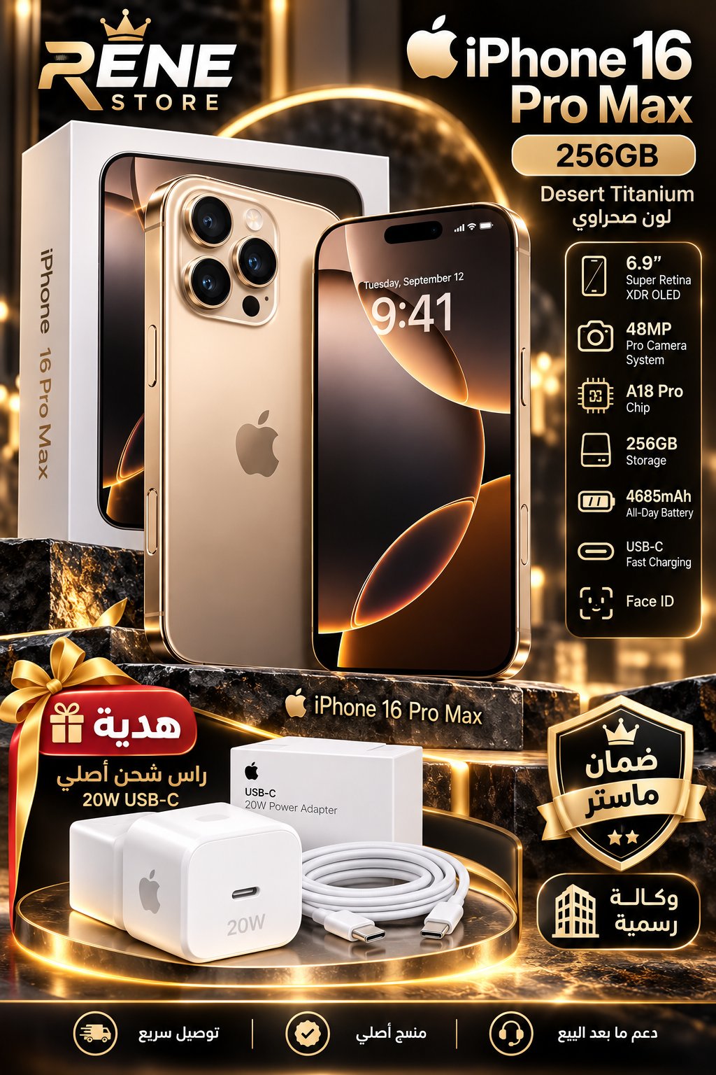 ايفون 16 برو ماكس ضمان ماستر وكالة عربي شرق اوسط