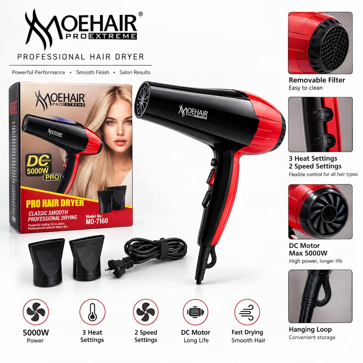 سشوار احترافي بمحرك DC – موديل MO-7160