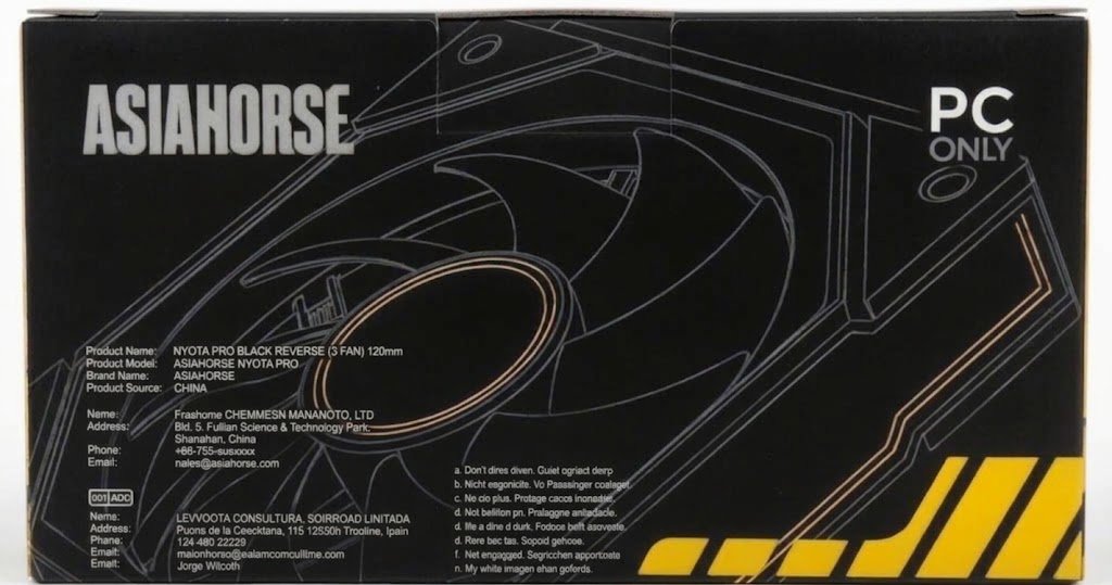 AsiaHorse NYOTA PRO Black Reverse 120mm Case Fan (3-Fan Pack)