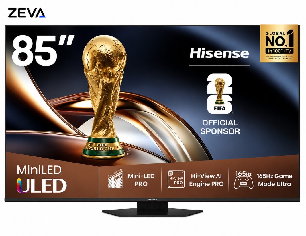 شاشة هايسنس 85 إنش Mini-LED PRO 4K ذكية مع معدل تحديث 165Hz وتقنية Dolby Atmos