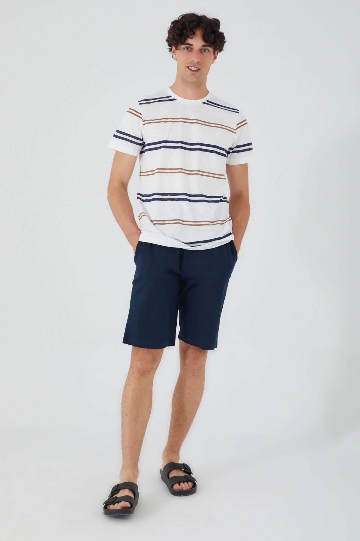 Navy Striped Cream Shorts Set
